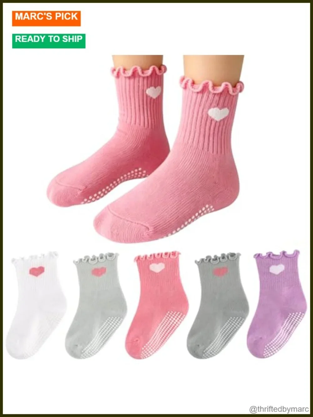 Baby Girls Ruffle Grip Socks Toddler Non Slip Cotton Frilly Crew Socks 5 Pairs